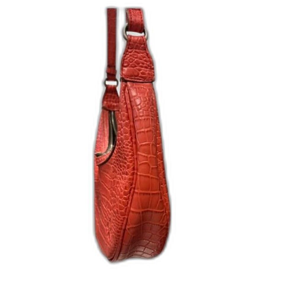Patricia Nash Coley Crescent Hobo Berry Red Croc Embossed Leather Shoulder Bag